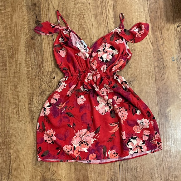 Charlotte Russe Red Floral off Shoulder MIDI Dress With POCKETS!! - Picture 7 of 16